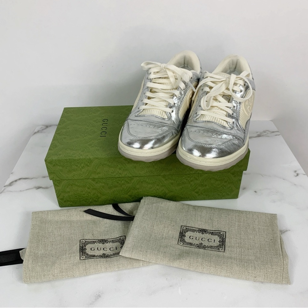 GUCCI Silver Metallic Women’s Low-Top Lace-up Sneakers 36 - Picture 16 of 16